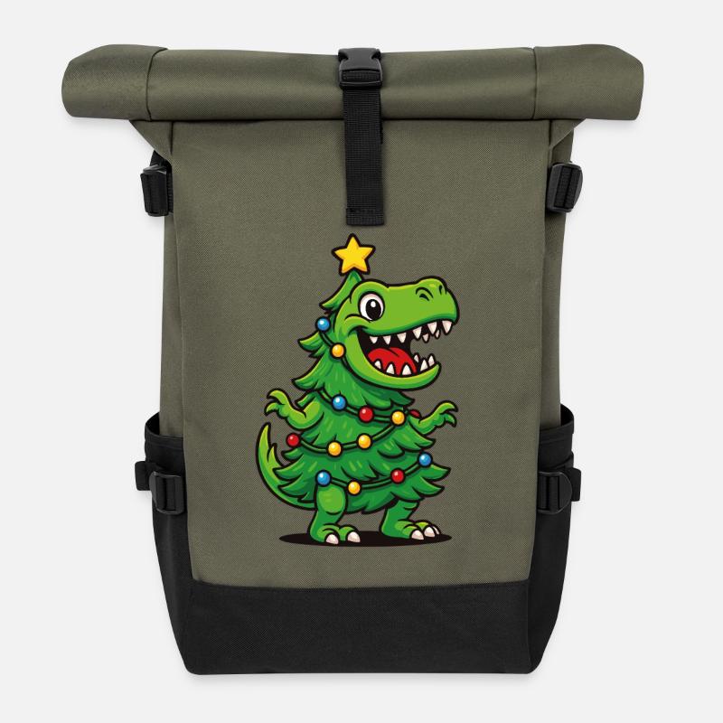 Tree-Rex – Retro Weihnachten Wortspiel T-Rex Dino - Rolltop Rucksack - Olive/Schwarz