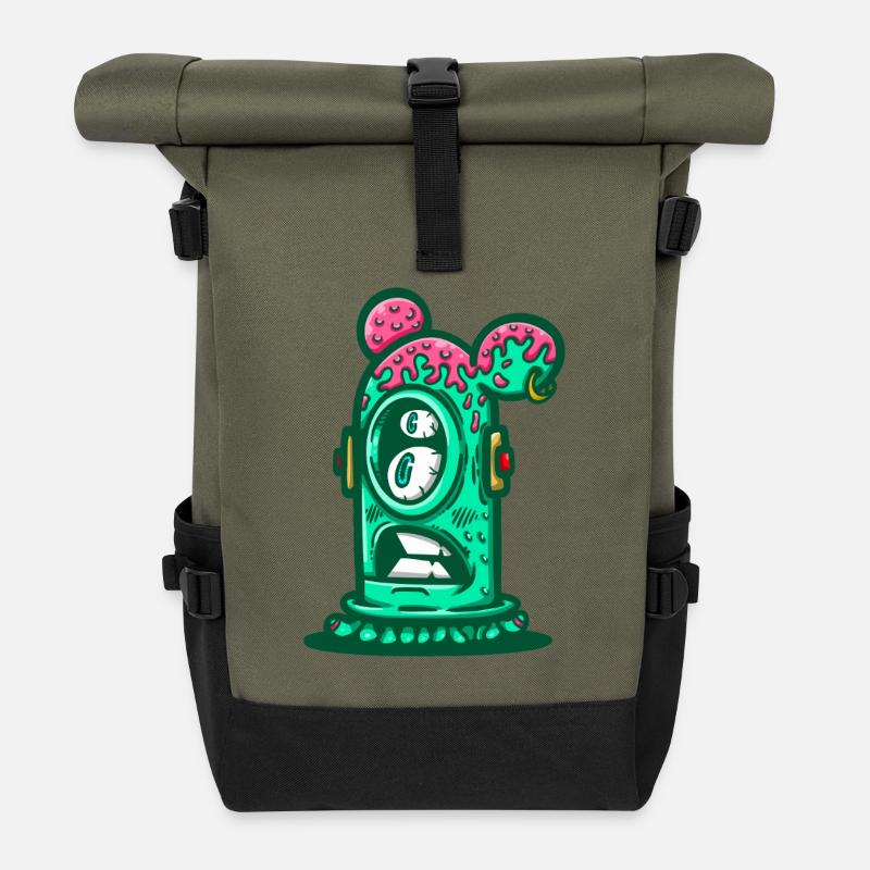 Sewer Neon Monster - Roll Top Backpack - olive/black