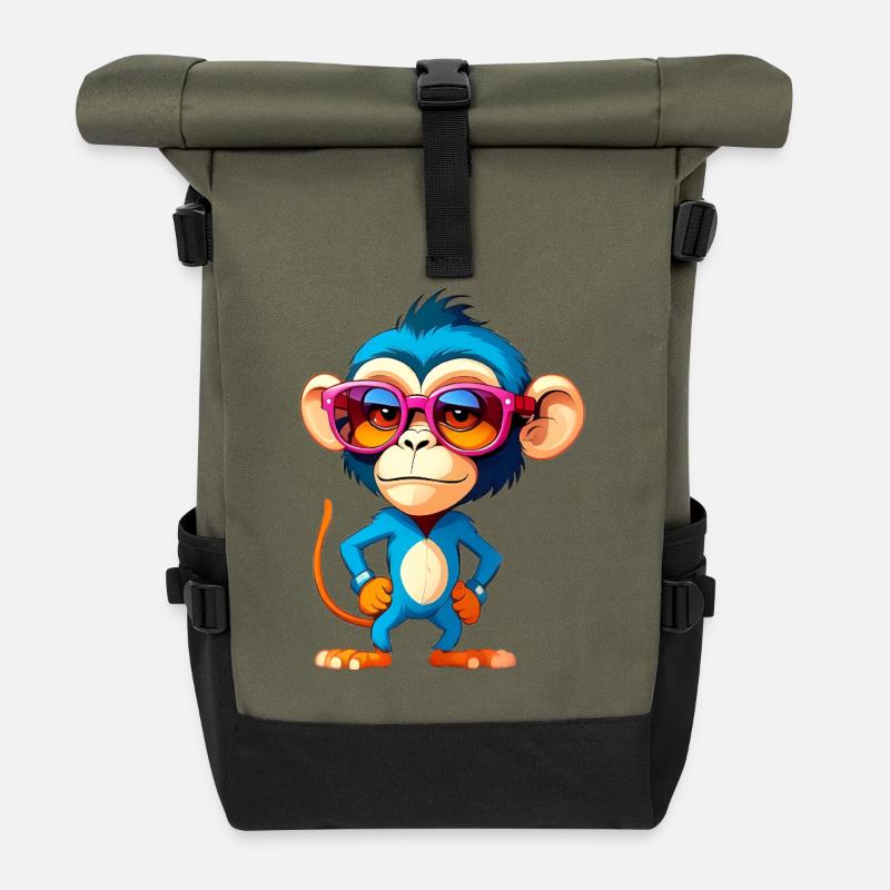 Singe hétéroclite en costume bleu - Sac à dos roll top - olive/noir