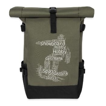 Snowboard Illustration für Snowboard - Rolltop Rucksack - Olive/Schwarz - Vorne