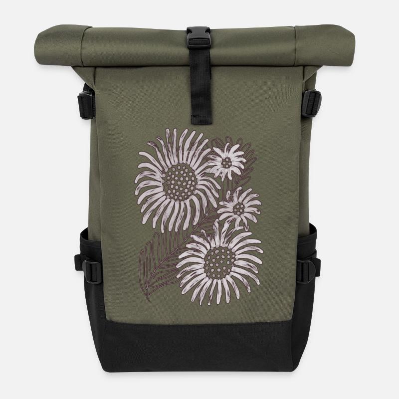 Schwarzweiße Gänseblümchenblüte - Rolltop Rucksack - Olive/Schwarz