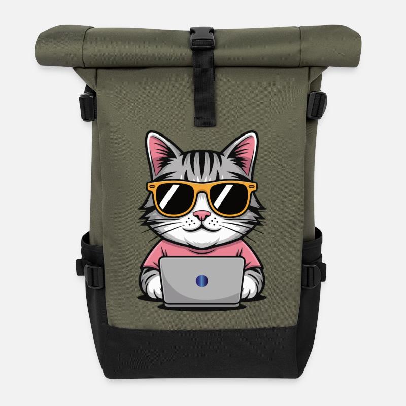 Cats_office - Roll Top Backpack - olive/black