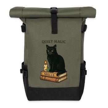 Quiet Magic: Cat Spells - Roll Top Backpack - olive/black - Front
