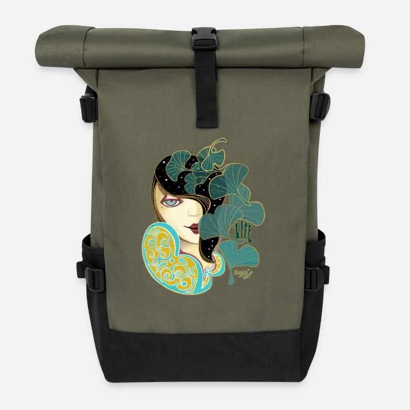 Ginkgo beauty in Art Nouveau style - Roll Top Backpack - olive/black
