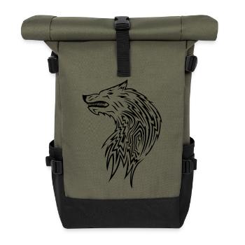 wolf_tribal - Roll Top Backpack - olive/black - Front