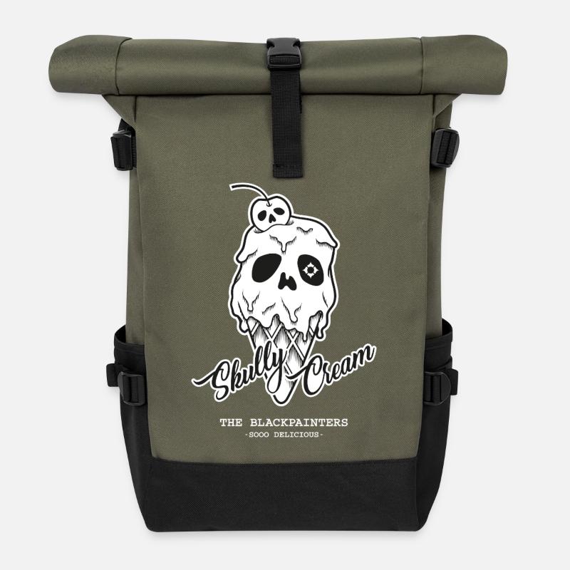 Skully Cream - Rolltop Rucksack - Olive/Schwarz