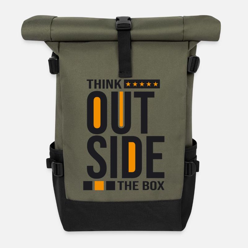 Think Outside the Box – Creative Mindset Statement - Roll Top Backpack - olive/black