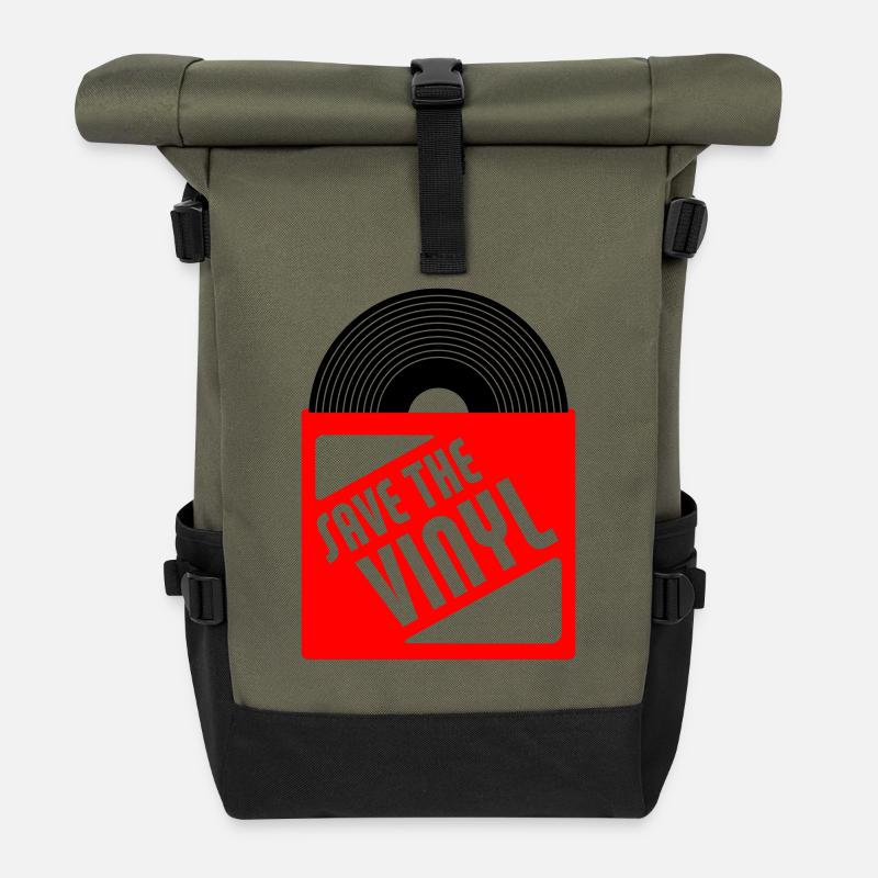 save the vinyl - Rolltop Rucksack - Olive/Schwarz