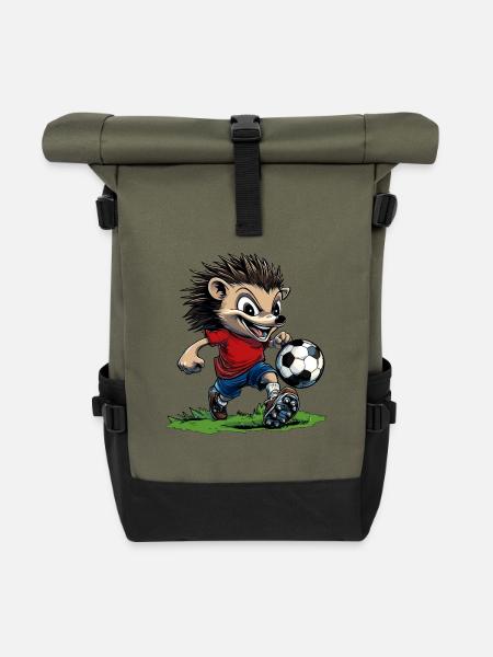 Fussball Igel - Rolltop Rucksack - Olive/Schwarz