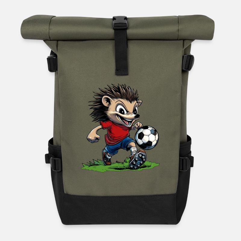 Fussball Igel - Rolltop Rucksack - Olive/Schwarz