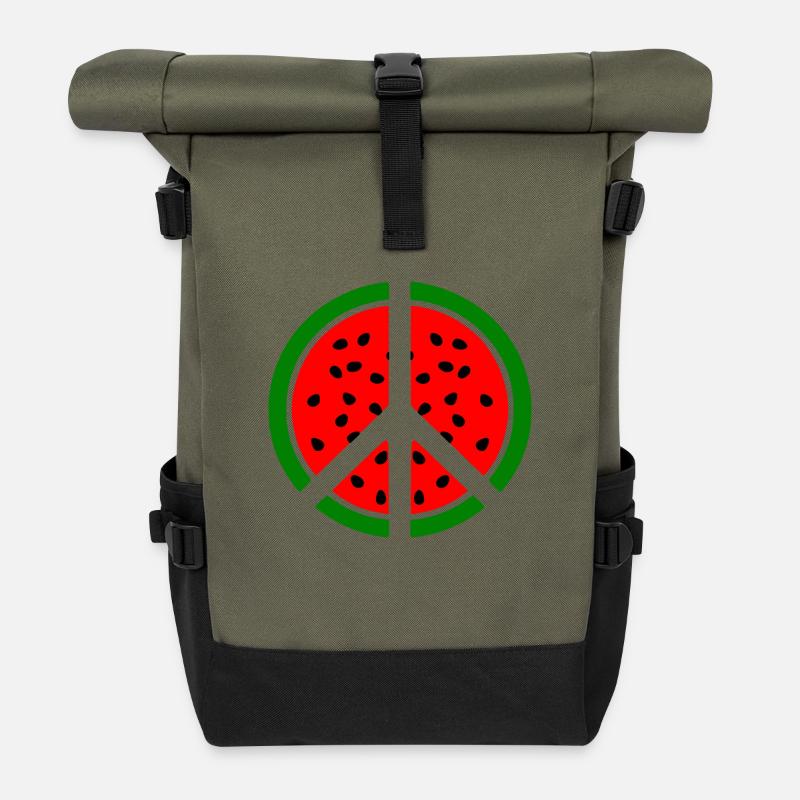 Symbole de paix pastèque - Sac à dos roll top - olive/noir