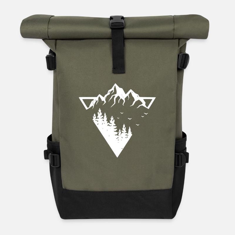 Mountains - Nature - Geometric - Roll Top Backpack - olive/black