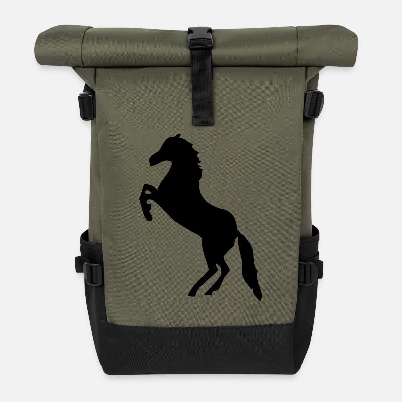 Pferd - Pferde - Rolltop Rucksack - Olive/Schwarz