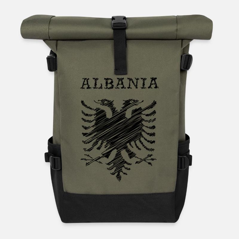 Albania, scribble black - Rolltop Rucksack - Olive/Schwarz