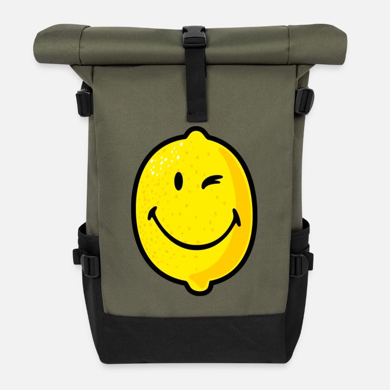 Smiley Lemon - Rolltop Rucksack - Olive/Schwarz