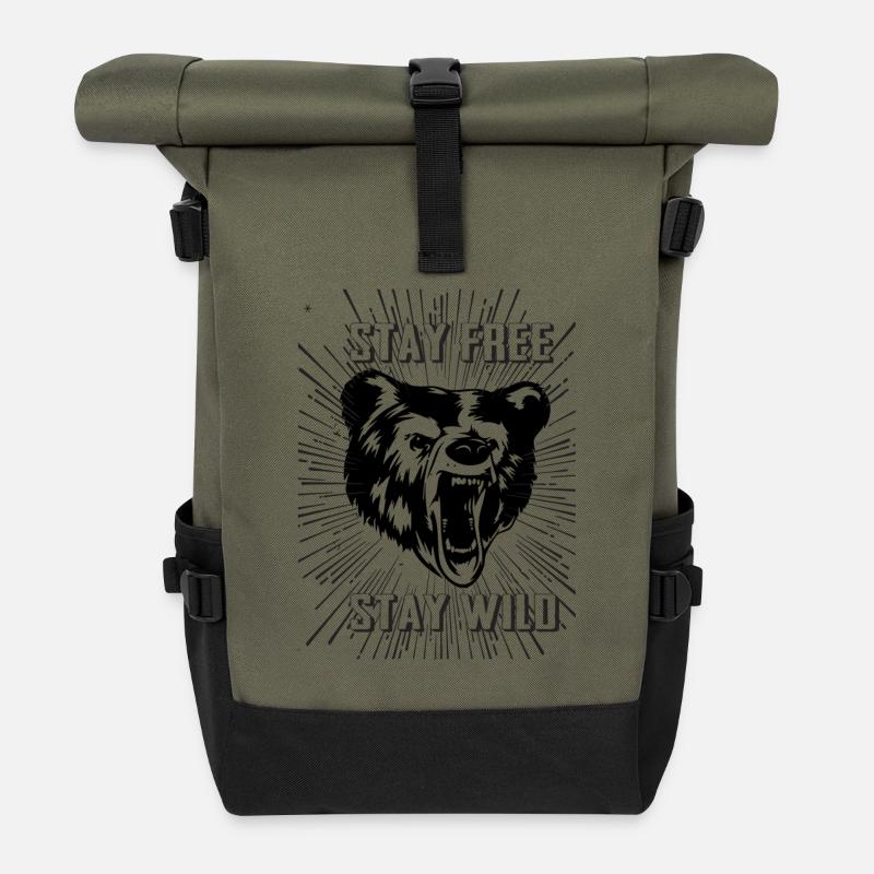 Stay Free Stay Wild - Roll Top Backpack - olive/black