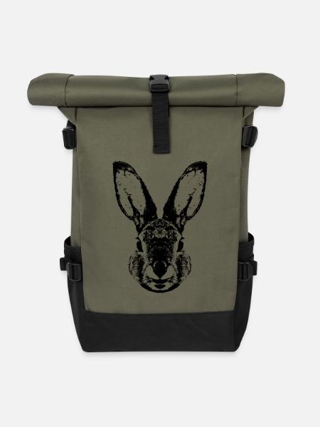 Hase / Kaninchen / Rabbit / Bunnie - Rolltop Rucksack - Olive/Schwarz