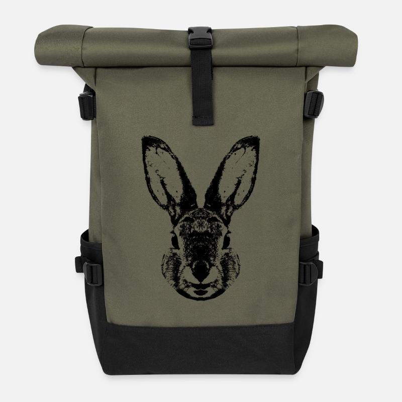 Hase / Kaninchen / Rabbit / Bunnie - Rolltop Rucksack - Olive/Schwarz