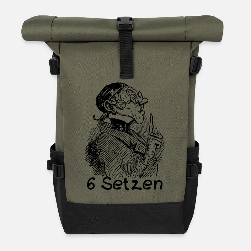 6 Setzen Max und Moritz Busch Lehrer Lämpel - Rolltop Rucksack - Olive/Schwarz