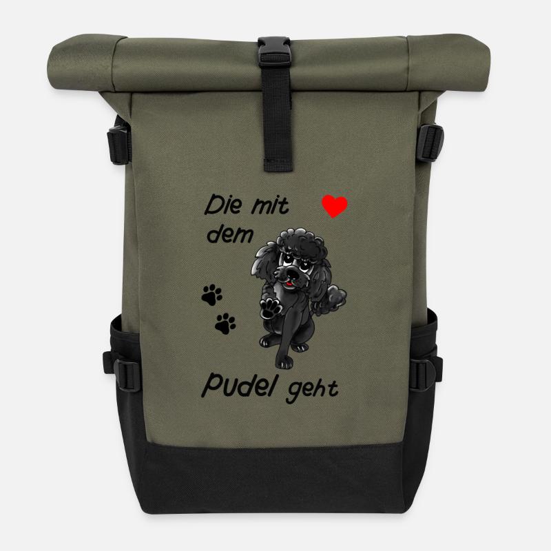 Pudeldesign - Die mit dem Pudel geht Comicstyle - Rolltop Rucksack - Olive/Schwarz