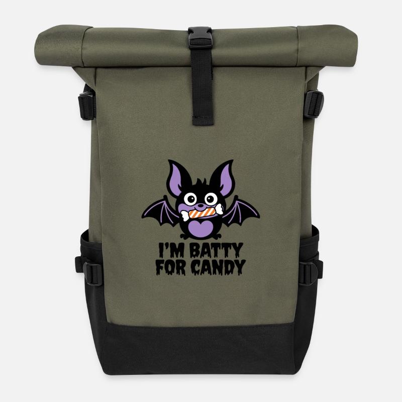 I'm Batty for Candy - Roll Top Backpack - olive/black