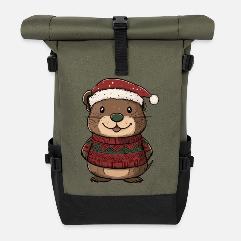 Biber Weihnachten Comic - Rolltop Rucksack - Olive/Schwarz