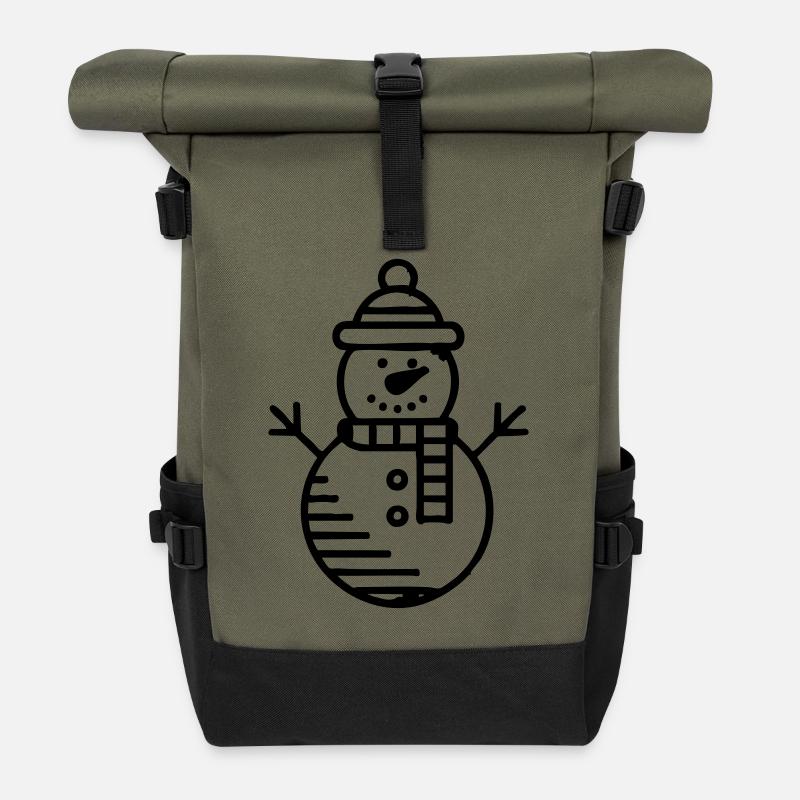 Snowman Winter Christmas - Roll Top Backpack - olive/black