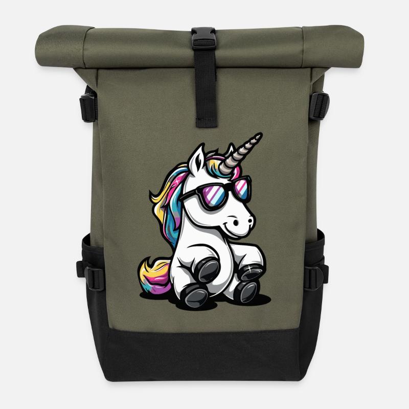 Einhorn Tier - Rolltop Rucksack - Olive/Schwarz