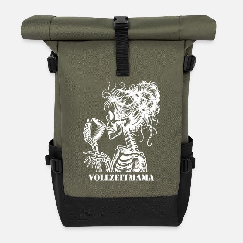 Crâne Maman à temps plein - Sac à dos roll top - olive/noir