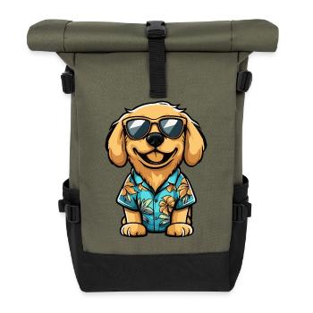 Golden Retriever Hund Sommer - Rolltop Rucksack - Olive/Schwarz - Vorne