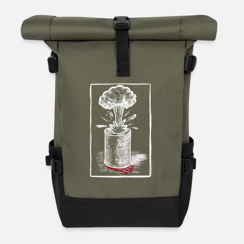 Konservendosenmenschen white - Rolltop Rucksack - Olive/Schwarz