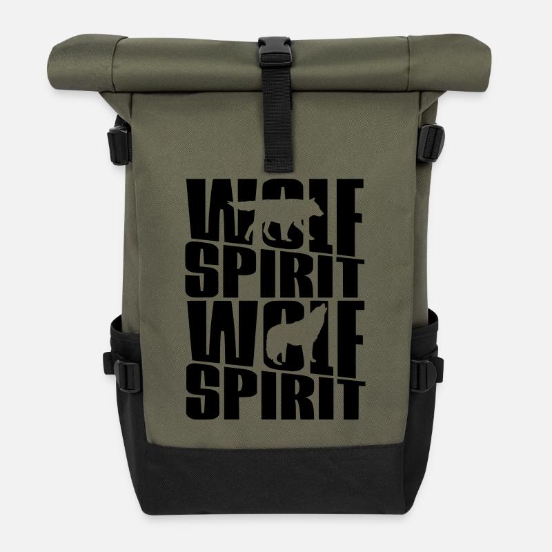 Wolf Spirit - Roll Top Backpack - olive/black