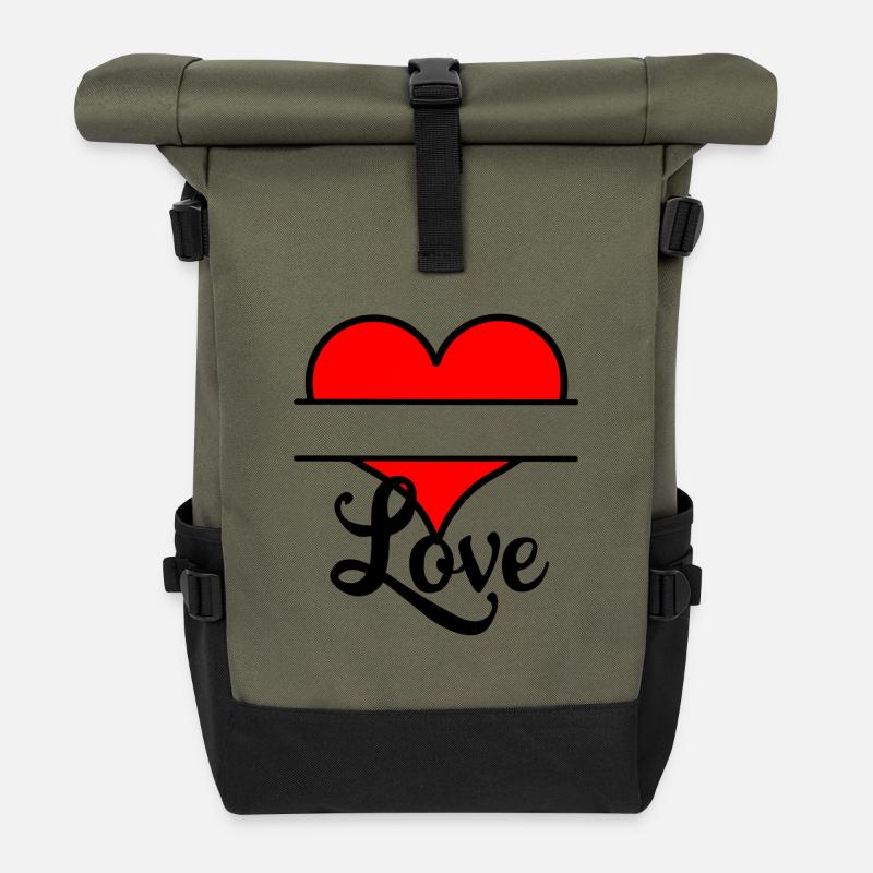 Logoherz mit Textabstand - Rolltop Rucksack - Olive/Schwarz