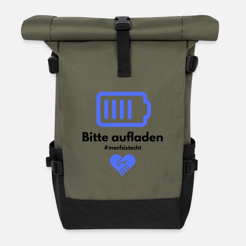 Please recharge BLUE 💙 - Roll Top Backpack - olive/black