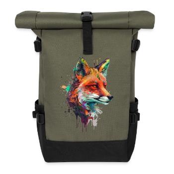 fuchs mit bunten farbklecksen - Rolltop Rucksack - Olive/Schwarz - Vorne