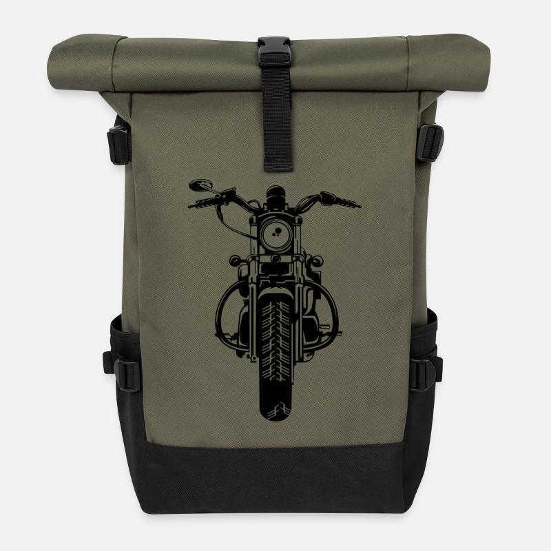 Chopper / Motorrad 07_schwarz - Rolltop Rucksack - Olive/Schwarz