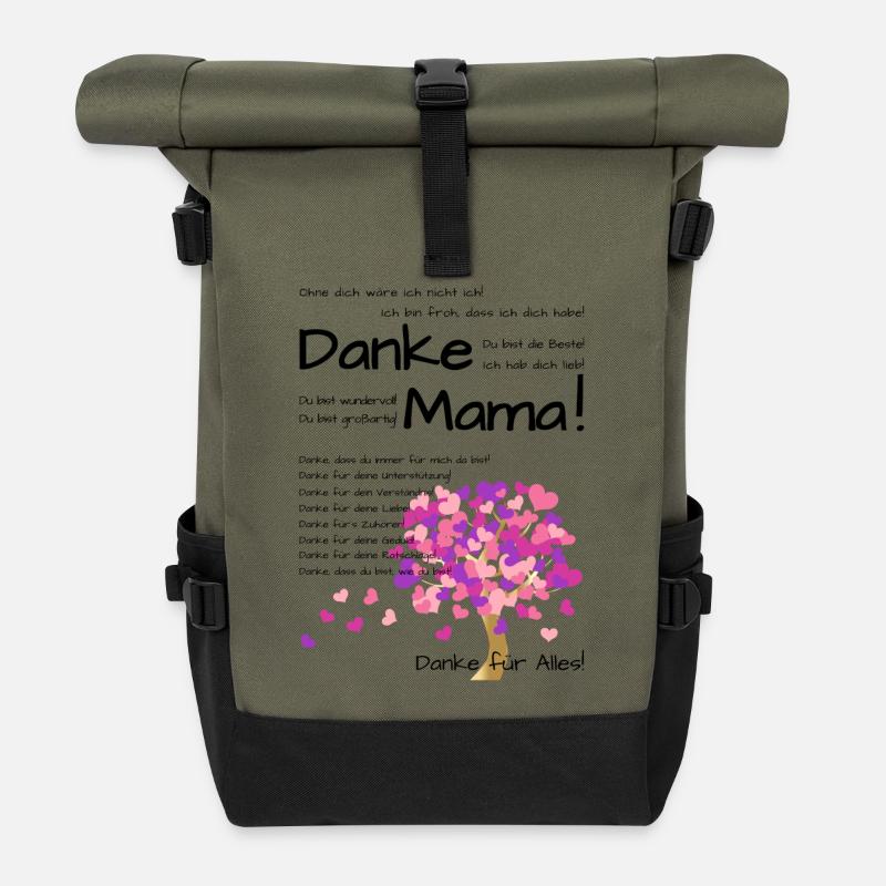 Danke Mama! Hab dich lieb! Zum Muttertag - Rolltop Rucksack - Olive/Schwarz