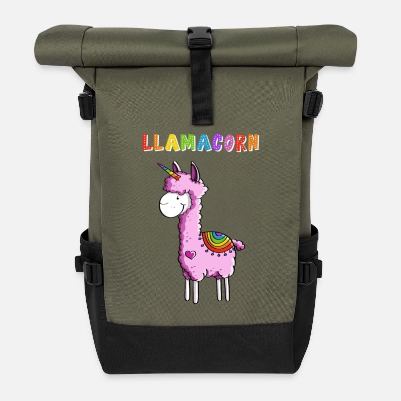 Llamacorn - Lama Einhorn - Comic - Fun Geschenk - Rolltop Rucksack - Olive/Schwarz