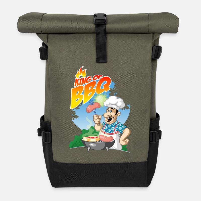 king of BBQ - Sac à dos roll top - olive/noir
