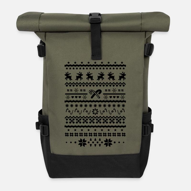 christmas sweater reindeer - Roll Top Backpack - olive/black