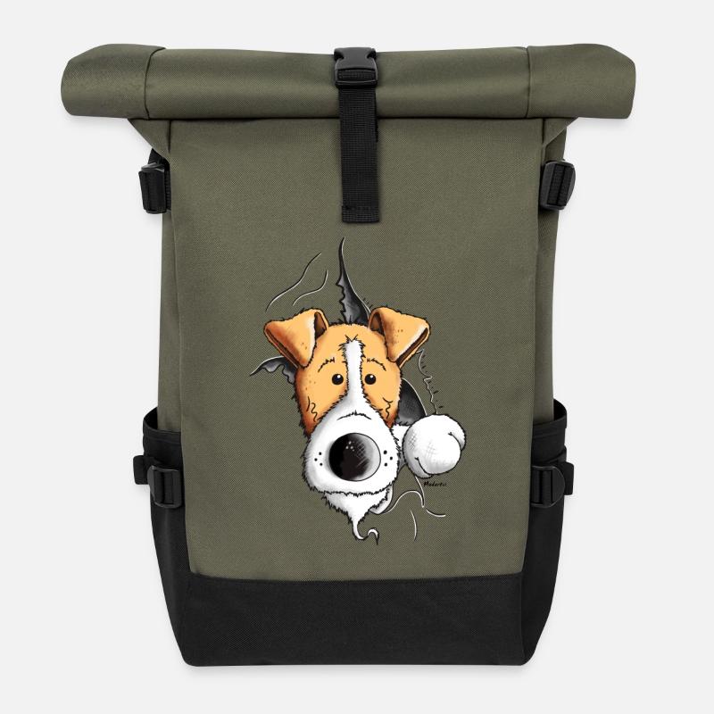 Finn der Foxterrier - Rolltop Rucksack - Olive/Schwarz