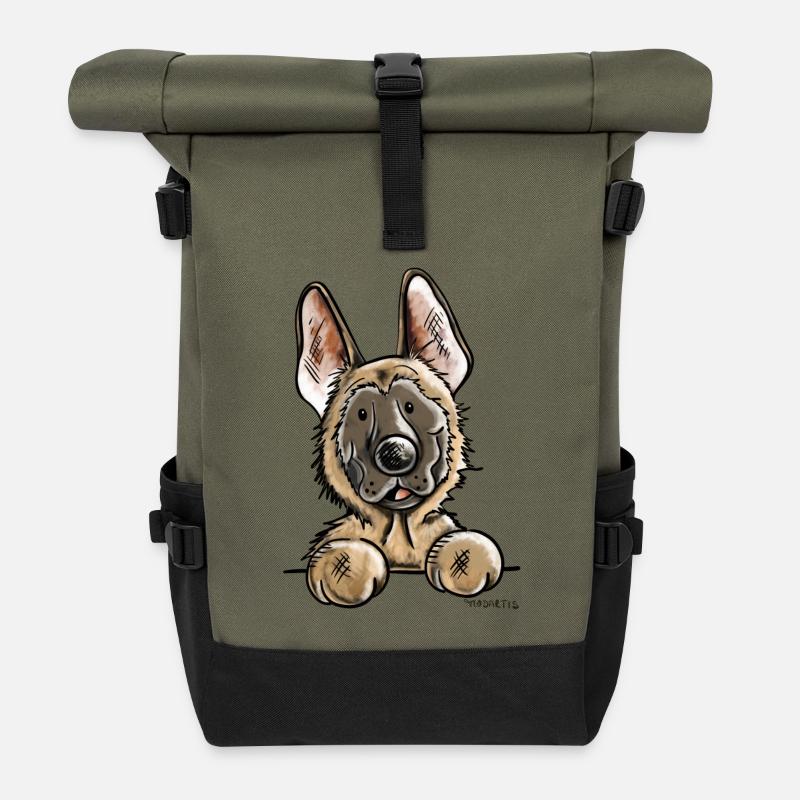 Neugieriger Malinois - Rolltop Rucksack - Olive/Schwarz