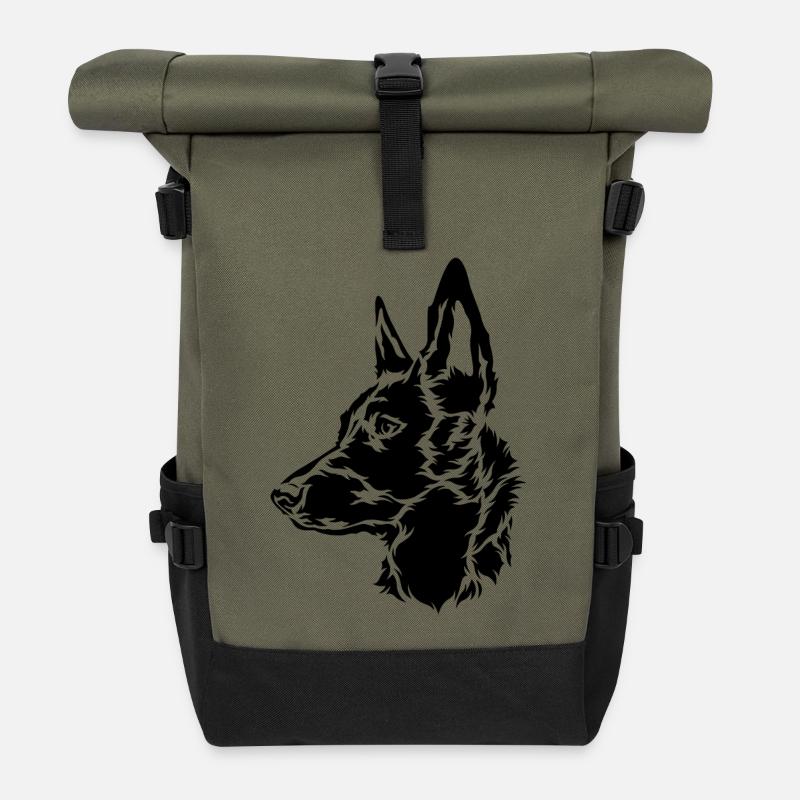 Malinois Schäferhund Holland Herder - Rolltop Rucksack - Olive/Schwarz