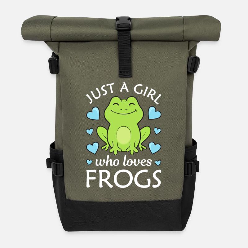 Frosch Frösche - Rolltop Rucksack - Olive/Schwarz