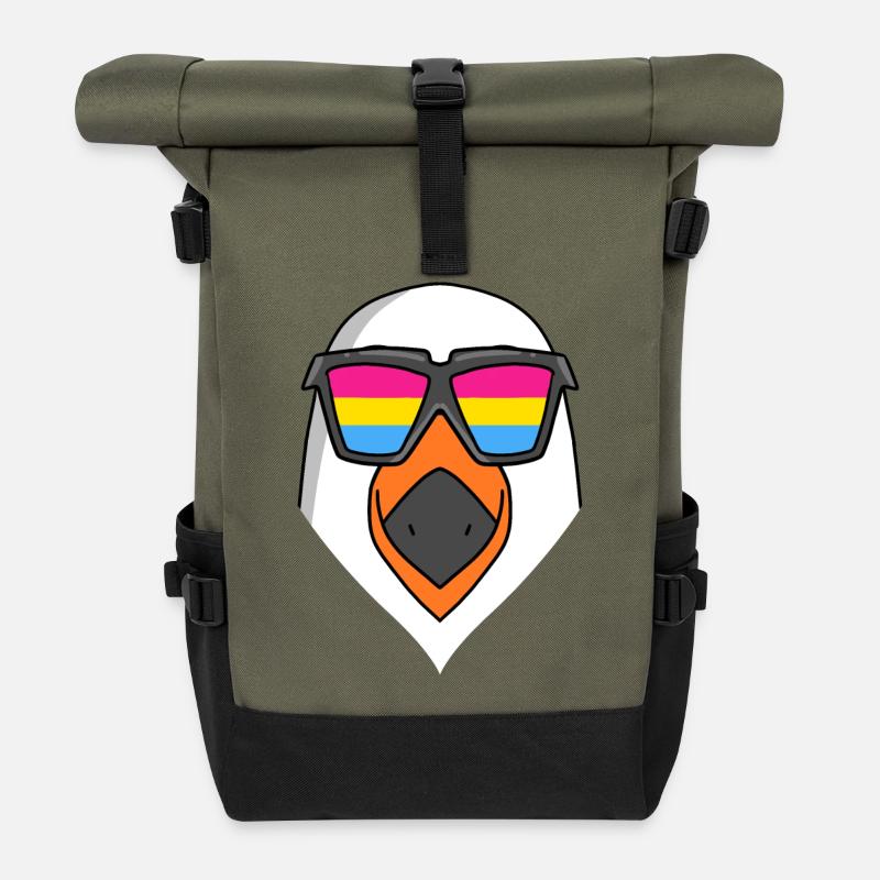 Pansexuell Möwe - Möwe mit Brille - Rolltop Rucksack - Olive/Schwarz