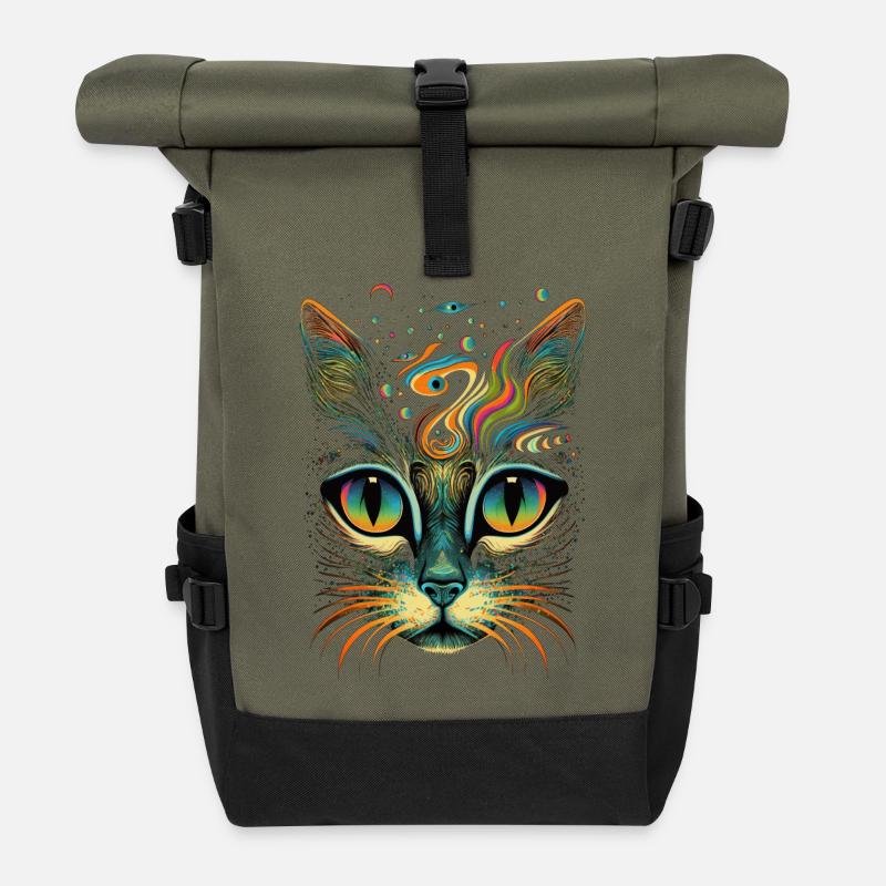 Cosmic cat - Roll Top Backpack - olive/black