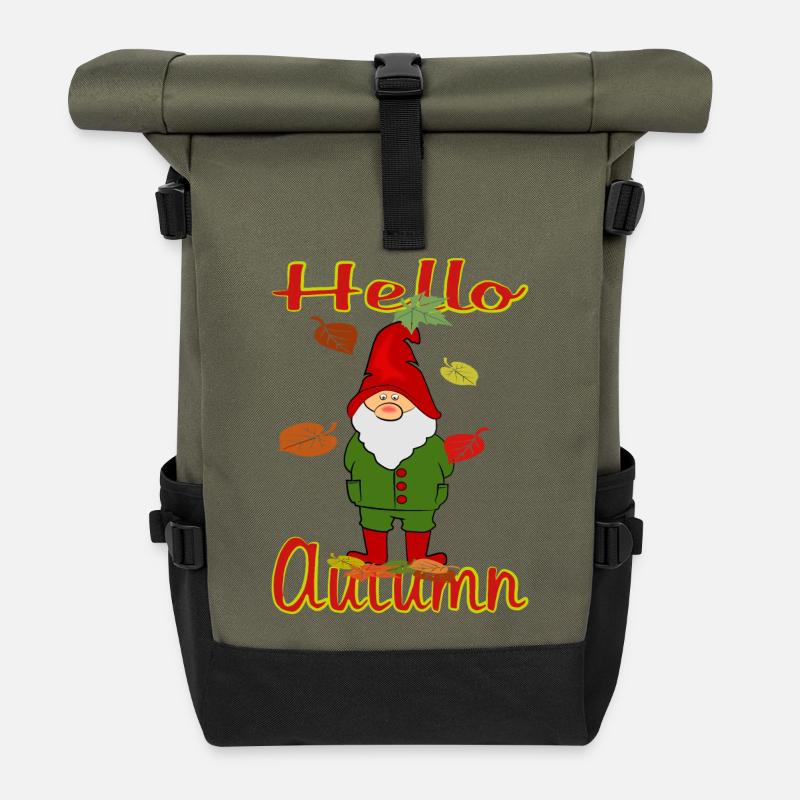  Wichtel mit Herbstlaub - Rolltop Rucksack - Olive/Schwarz