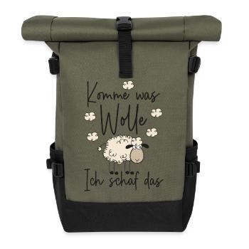 Komme was Wolle Ich schaf das - Motivation Schafe - Rolltop Rucksack - Olive/Schwarz - Vorne