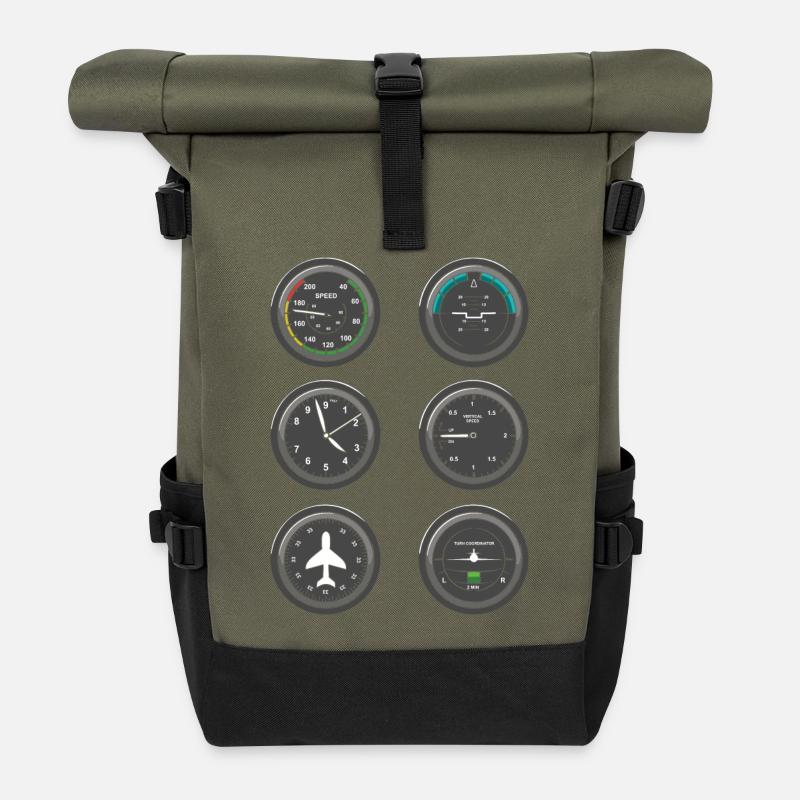 Instruments de vol d’avion - Sac à dos roll top - olive/noir