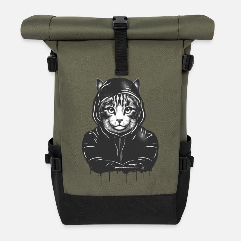 Tête de chat avec capuche à capuche dans le style Graffiti - Sac à dos roll top - olive/noir